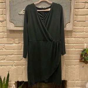 Loft Dark Emerald Green Long Sleeve V-Neck Dress 12